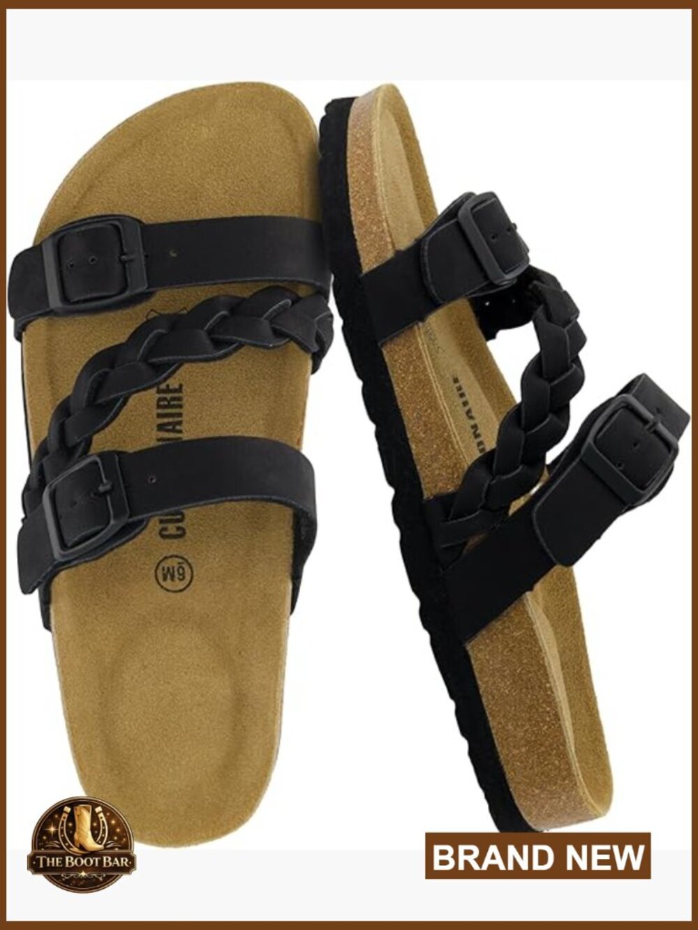 Braided Slide Sandals with Cork Footbed - Comfortable Slip On
